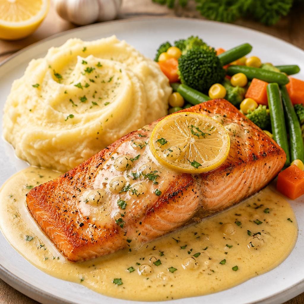 Pan Fried Salmon With Mashed Potato